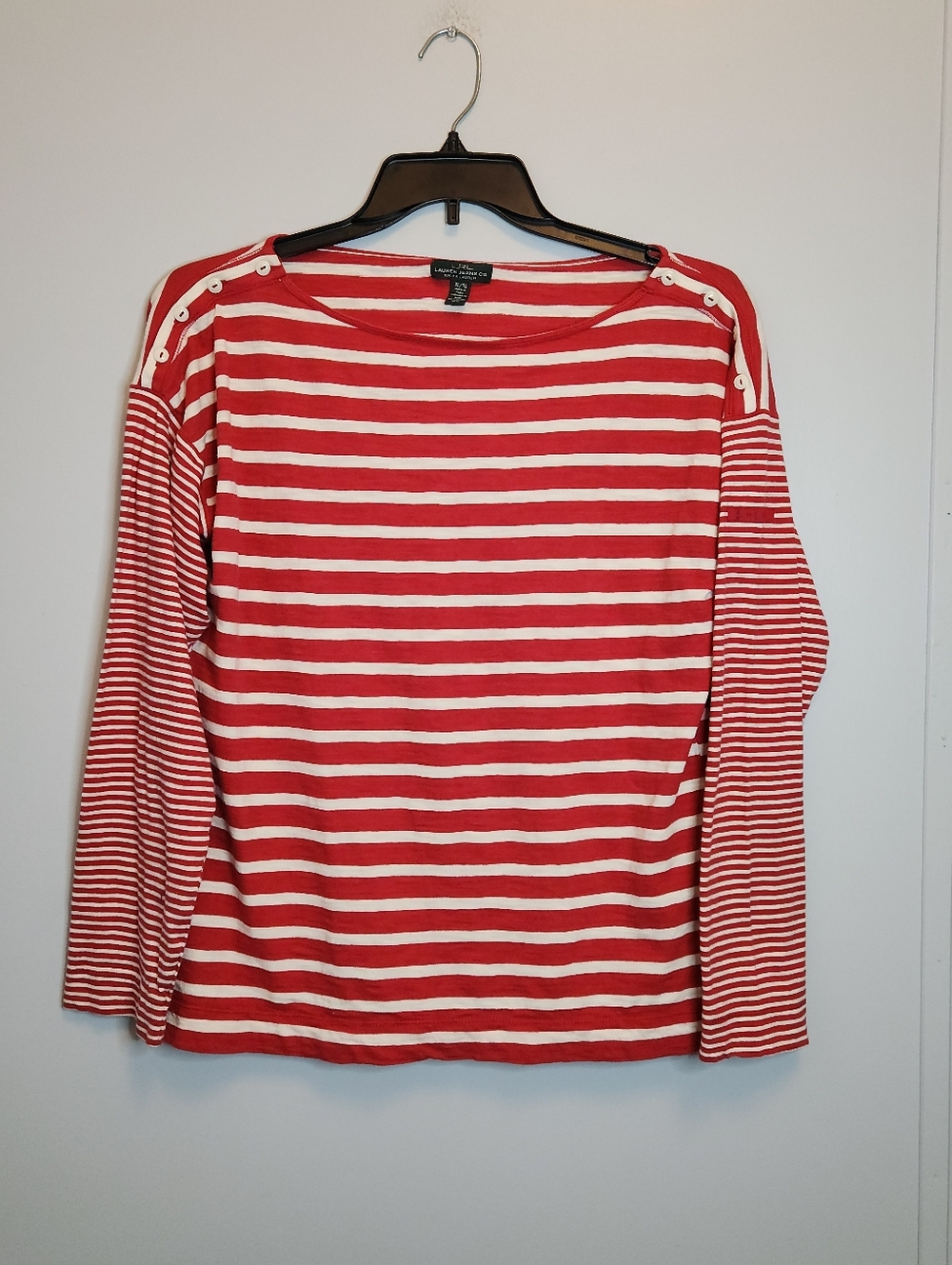 Lauren Ralph Lauren Red & White Striped Boatneck Top Size XL